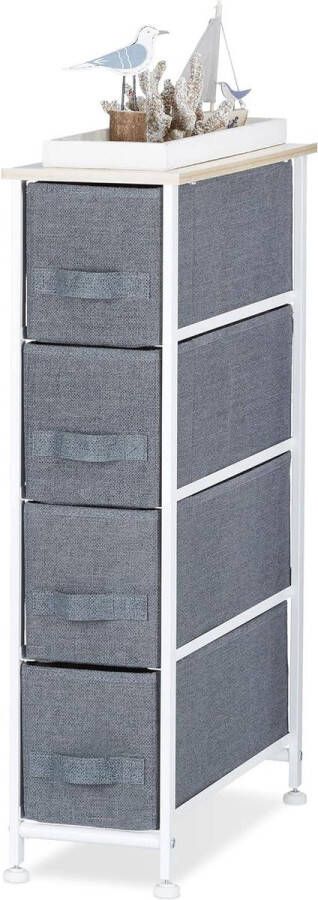 Ladekast rek met 4 stoffen manden Grijs Universeel ladenblok Metaal en hout 76x20x48 cm Ladeblok