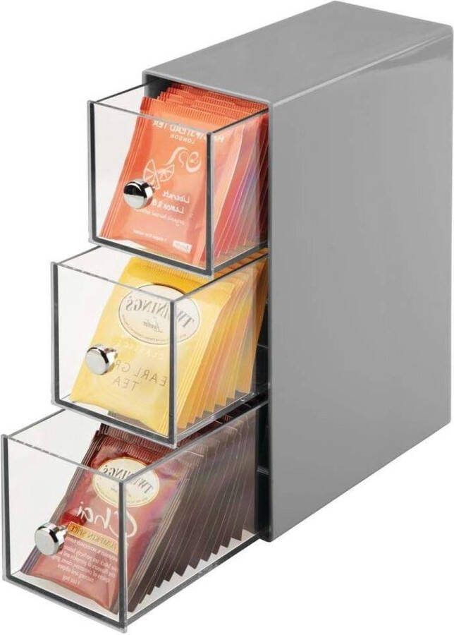Ladekastje voor theezakjes en koffiepads opbergbox organizer voor keuken grijs doorzichtig handig stevig Theedoos