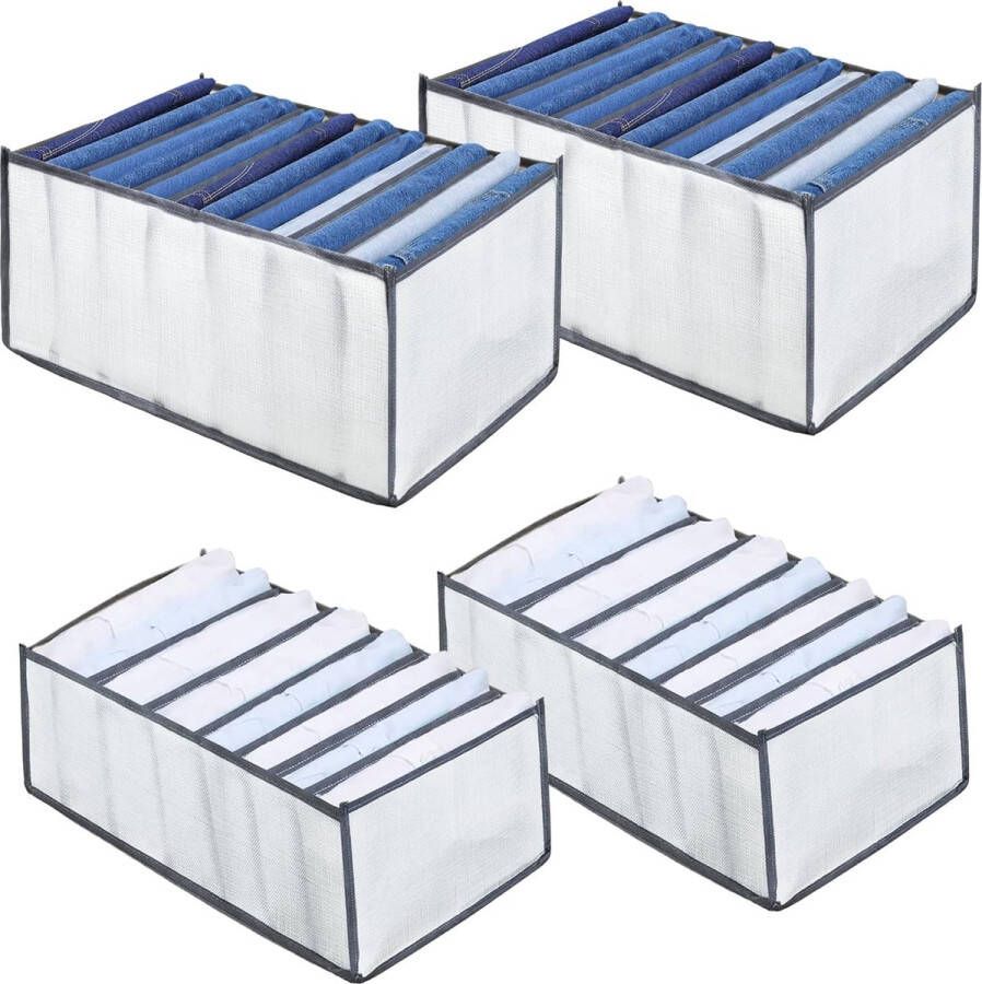 Ladenkasten Kledingkast Organizer Set van 4 Lade Organizers Opbergdozen Lade Organizers Kledingopslag Broeken Jeans Ondergoed Organisatiesysteem (Wit)