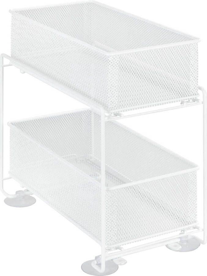 Ladeplank hoogwaardige organizer met 2 niveaus en manduittrekbaar voor keukenkast of werkblad keukenplank van gepoedercoat metaal 35 x 33 5 x 18 5 cm wit