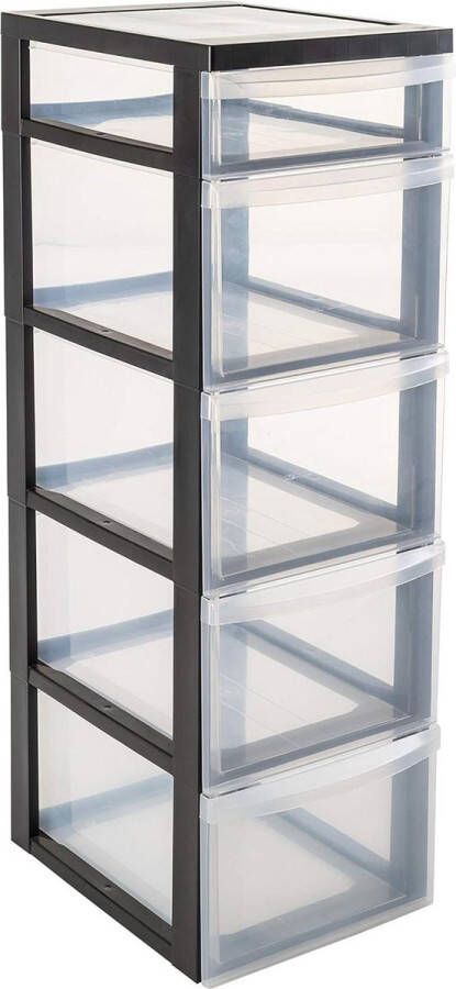 Ladesysteem Opbergkist toren 4 x 15 L + 1 x 7 L laden met wielen ergonomische handgrepen kantoor badkamer woonkamer Design Chest DC-314 Zwart ladesysteem
