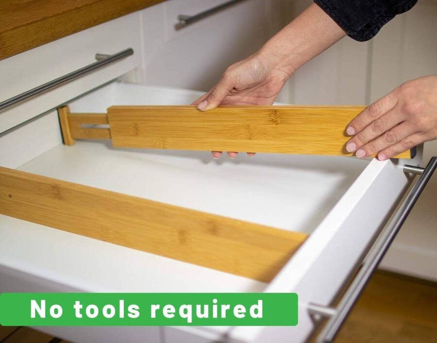 Ladeverdelers van bamboe voor de keuken ladeopslag met verstelbare en uittrekbare veer ideaal voor keuken slaapkamer commode babyladen en kast (30-43 cm)