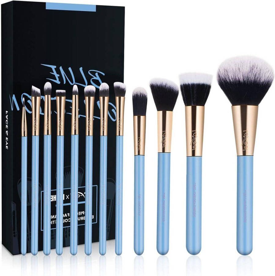 LaFeel Borstelset Premium Cosmetische Houten Handvat Borstels 12 stuks voor Foundation Blending Blush Concealer Oogschaduw wreedvrije Synthetische Vezelharen Blauwe Collectie