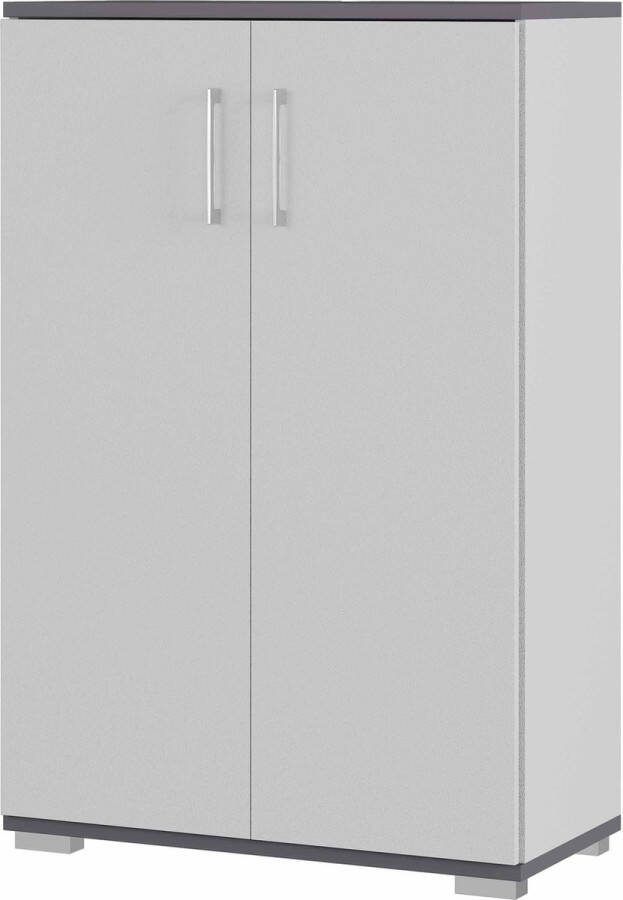 Lage dichte kantoorkast Discovery Lichtgrijs Grafiet Breedte 80 cm Hoogte 123 cm Diepte 40 cm Met planken Met openslaande deuren