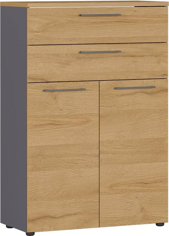 Lage dichte kantoorkast laden Ergonoma Eiken Grafiet Breedte 80 cm Hoogte 120 cm Diepte 40 cm Met lades Met planken Met openslaande deuren