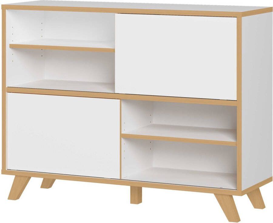 Lage kantoorkast Knut Eiken Wit Breedte 120 cm Hoogte 92 cm Diepte 40 cm Met planken Met schuifdeur