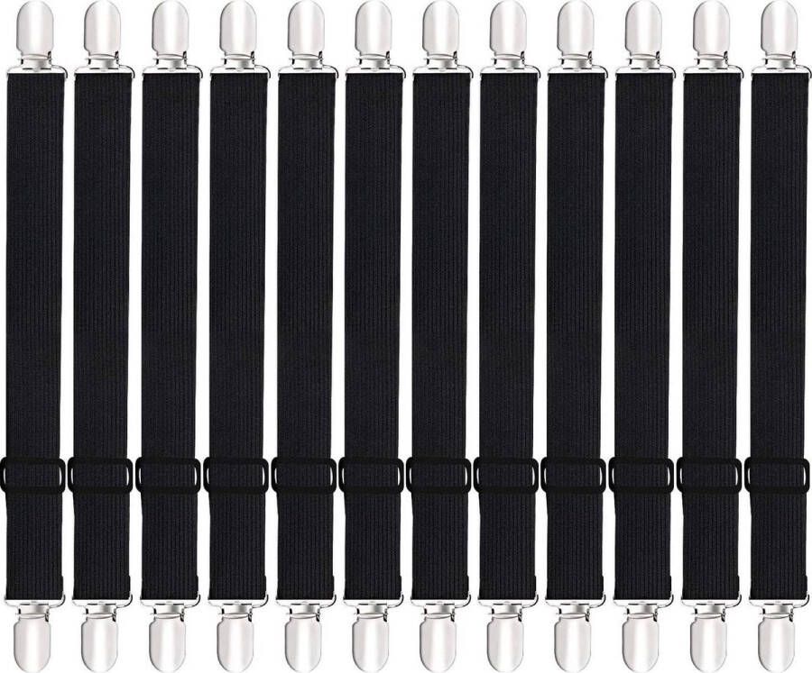 Lakenspanners Zinaps lakenspanner bladspanner zwart hoe houder met metalen clips voor bed wieg bank strijkplank verstelbaar pakket van 12 (WK 02124)