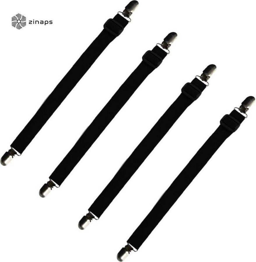 Lakenspanners Zinaps Pack van 4 verstelbare elastische lakenbanden bladspanners met metalen clips voor lakens strijkplank matras of sofa (60-200 cm) zwart (WK 02124)