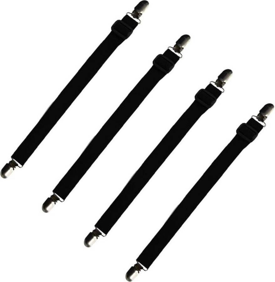 Lakenspanners Zinaps Pack van 4 verstelbare elastische lakenbanden bladspanners met metalen clips voor lakens strijkplank matras of sofa (60-200 cm) zwart (WK 02124)