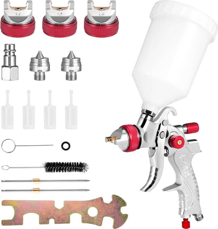 Lakpistool perslucht met 1 4 mm 1 7 mm 2 0 mm sproeiers en 600 CC beker verfspuitsysteem met luchtdrukregelaar spuitpistool lakpistool voor autolakken