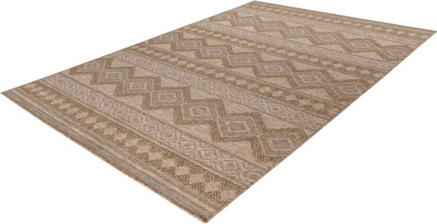 Lalee Costa- sisal look- Ibiza vloerkleed- buitentapijt- in en outdoor- flatwave- laagpolig- vlecht- inheems motief- waterbestendig- tuin kleed- 200x290 cm beige