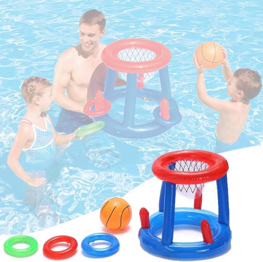 LAMOOER Opblaasbaar zwembad basketbal speelgoedset drijvende zwemring en strandbal werpspellen voor kinderen en volwassenen zomerfeest plezier watergevecht (set A basketbal)
