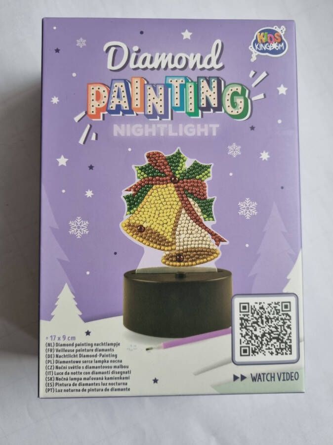 Lamp Kerst nachtlampje diamond painting kerstklokken kerstcadeau kinderlampje 17 x 9 cm