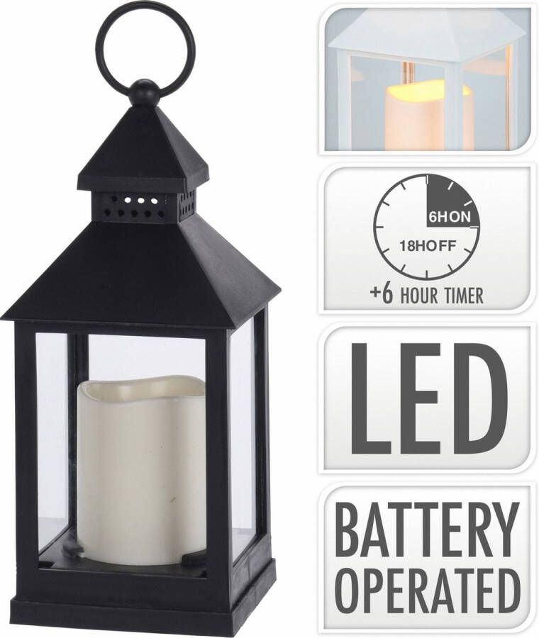 Lantaarn met LED kaars 23 cm zwart