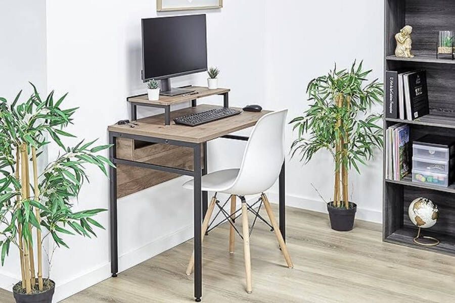 Laptoptafel thuiskantoor bureau eenvoudige montage metalen frame W 80 x D 55 x H 75 cm-Ash Brown