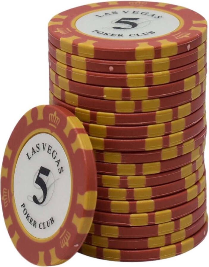 Mec Las Vegas poker club Poker Chips 5 rood (25 stuks) pokerfiches poker fiches clay chips pokerspel pokerset poker set