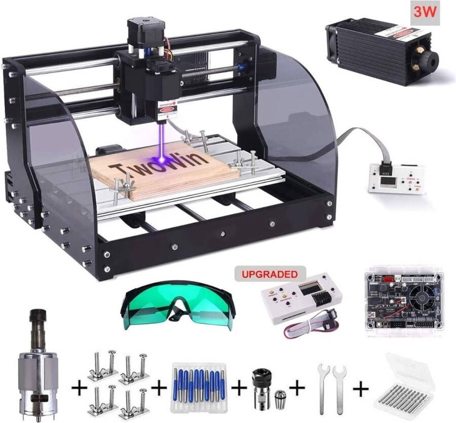 Lasergraveermachine Graveermachine 3-assige GRBL Controle Mini DIY CNC 2 in 1 3 W Freesmachine met offline Controller ER11 Verlengstang Router Bits voor Hout PCB PVC Dog Tags