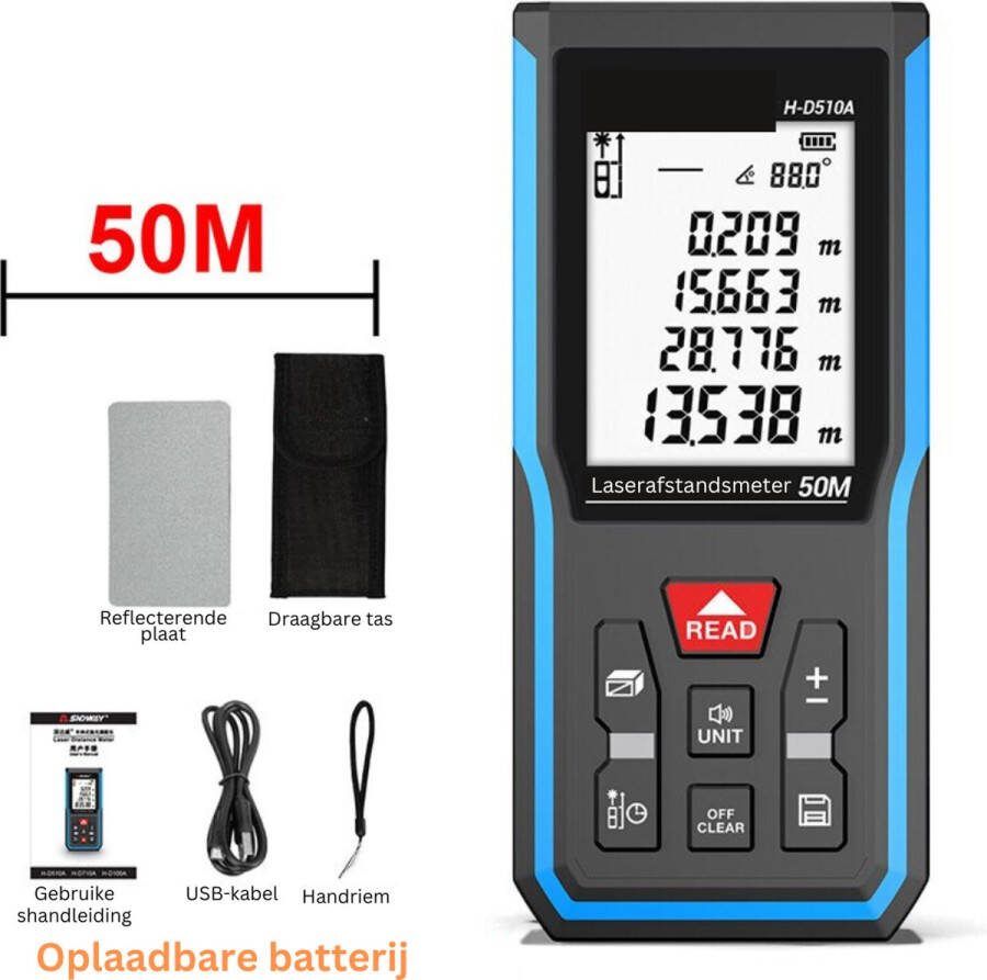Lasermeter – Afstandmeter 50 Meter Bereik – Laser Meter Met Hoge Precisie – Afstandsmeter Laser – Rangefinder Digitaal Meetlint