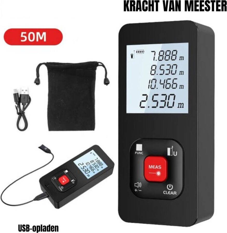 Lasermeter – Afstandmeter 50 Meter Bereik – Laser Meter Met Hoge Precisie – Afstandsmeter Laser – Rangefinder Digitaal Meetlint