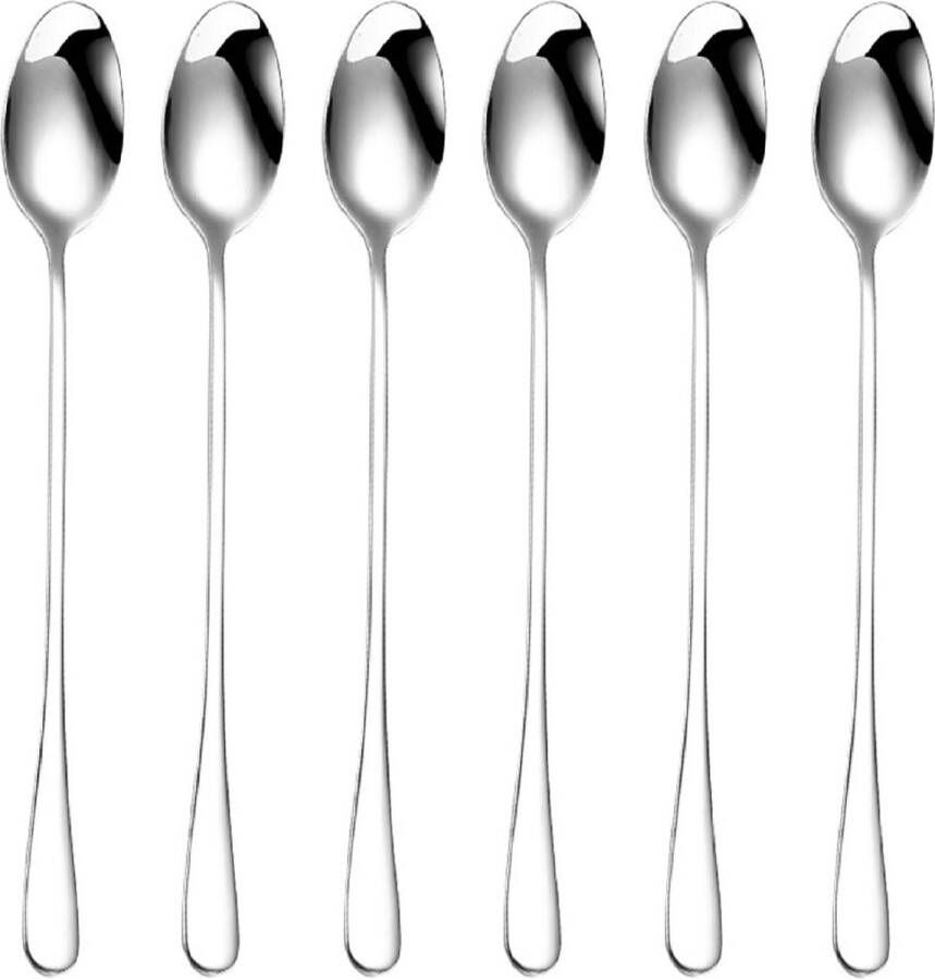 Latte Lepels pak van 6 roestvrijstalen macchiato-lepel ijslepels met lange steel mengijs roerlepel 19 5 cm theelepel dessertlepels koffielepels ijscoupelepels