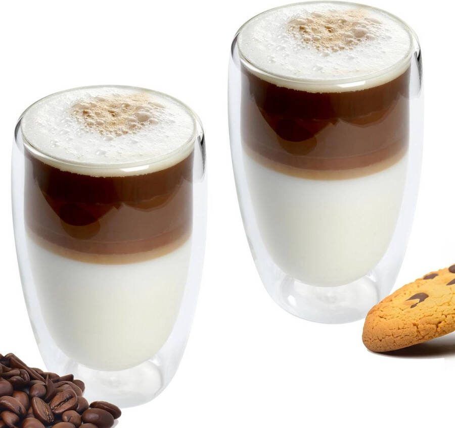 Latte macchiato glazen 2 x 450 ml thermoglazen voor cappuccino theeglazen met dubbele wand dubbelwandige theeglazen