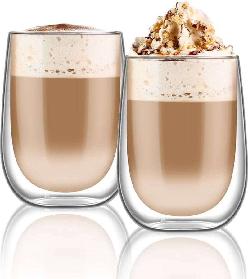 Latte Macchiato Glazen 2 x Cappuccino Kopjes Dubbelwandige Glazen Koffieglazen van Borosilicaatglas Theeglazenset (330 ml)
