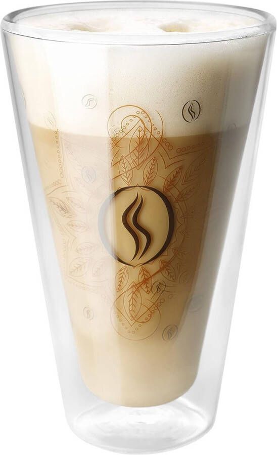 Latte macchiato-glazen 250 ml koffieglas voor cappuccino espresso koffiemandala dubbelwandig borosilicaatglas thermoglas koffieglazen