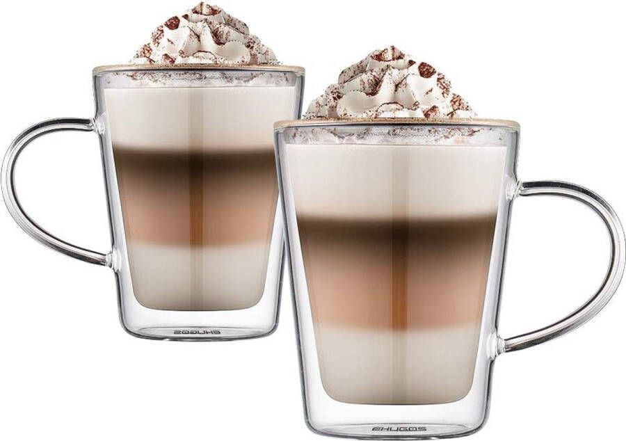 Latte Macchiato glazen 300 ml dubbelwandige glazen set koffieglazen van borosilicaatglas theekopjes met handvat cappuccino kopjes voor koude en warme dranken 10 8 x 6 5 cm