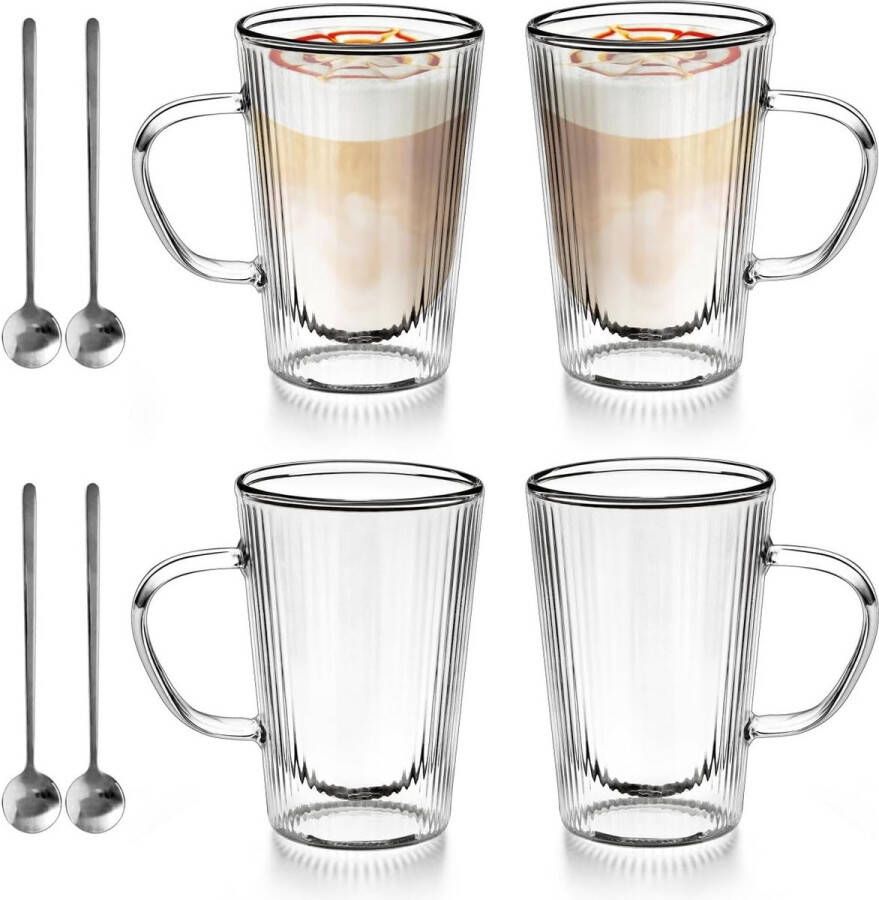 Latte Macchiato-glazen 4 x 350 ml dubbelwandige koffieglazen van borosilicaatglas cappuccinokopjes dubbelwandige koffieglazen thermoglazen voor cappuccino en theeglazen