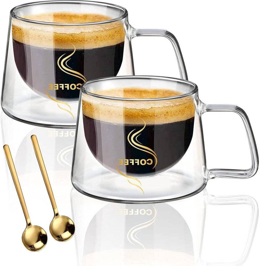 Latte macchiato glazen set van 2 200 ml + 2 lepels dubbelwandig espressokopjes cappuccino kopjes ijskoffie koffieglazen cappuccinoglazen koffiekopjes set van 6