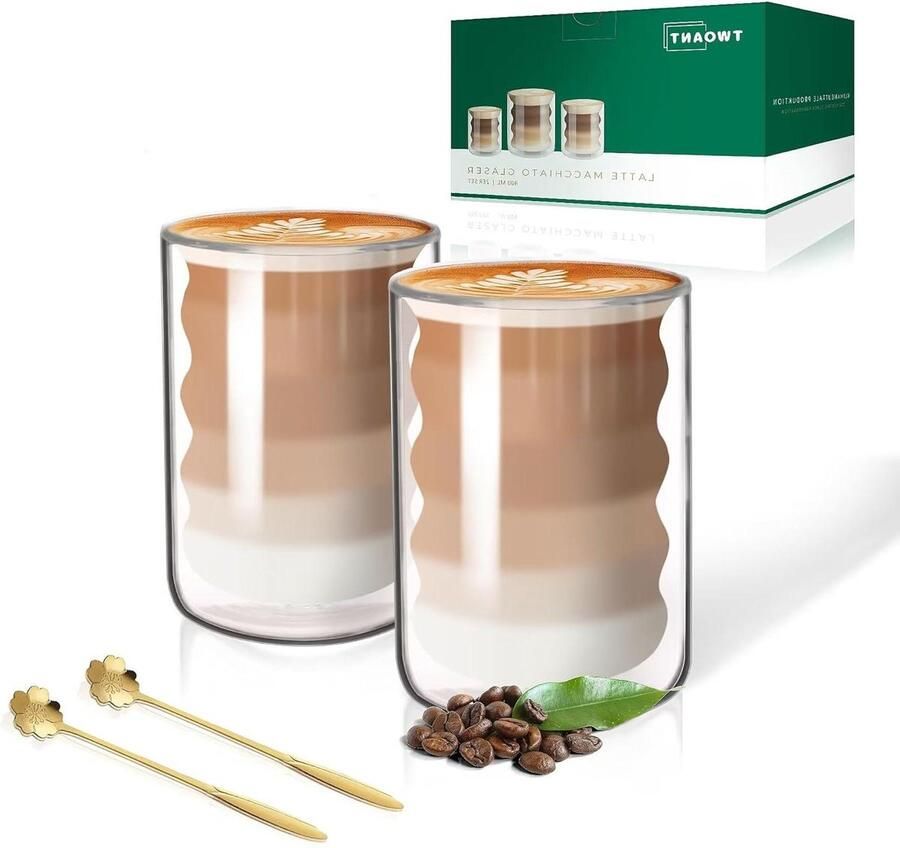 Latte macchiato glazen set van 400 ml dubbelwandige glazen voor koffie en thee met lepels Cappuchino glazen
