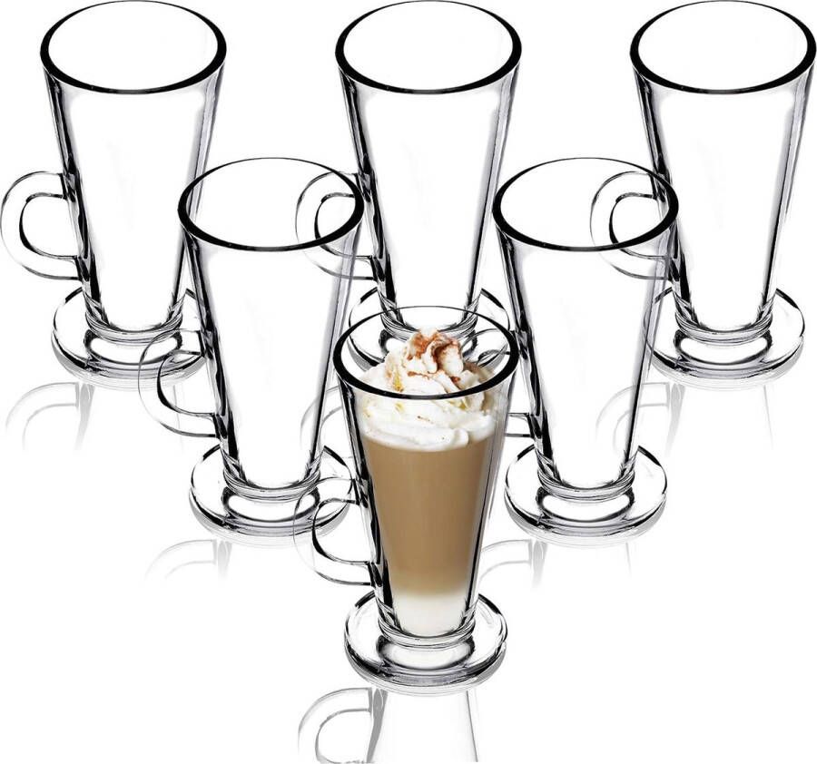 Latte Macchiato glazen set van 6 260 ml koffieglazen met handvat theeglazen van glas drinkglazen voor koffie thee cappuccino cocktail water sap ijsthee glazenset