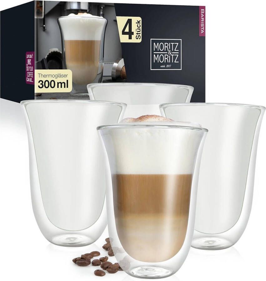 Latte macchiato glazuren dubbelwandig 4 x 300 ml dubbelwandige glazuren latte macchiato dubbelwandige koffieglazuren theeglazen vaatwasmachinebestendig