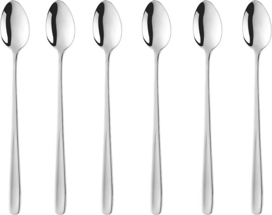 Latte macchiato lepel 18 10 roestvrij staal koffielepel lange steel cafe cappuccino lepel dessertlepel 20 cm longdrink lepel voor Nutella koffie 6 stuks grote yoghurtlepels (zilver)
