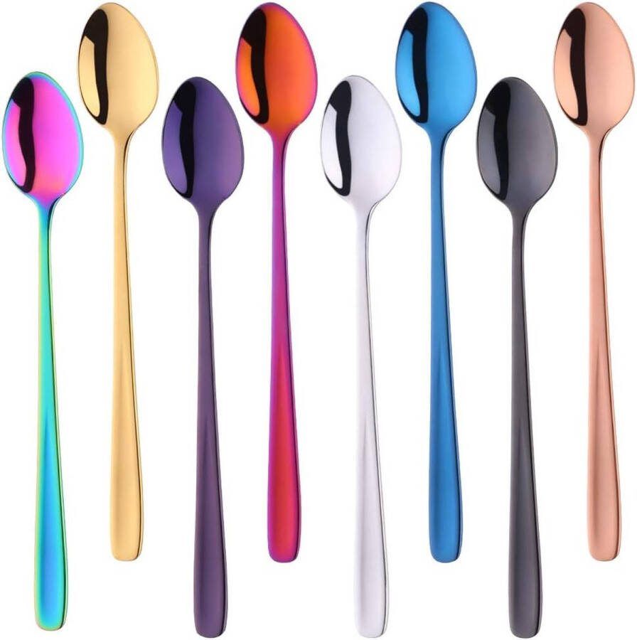 Latte Macchiato lepel kleurrijke koffielepel lange steel dessertlepel 20 cm longdrinklepel 8 stuks 18 10 roestvrij staal