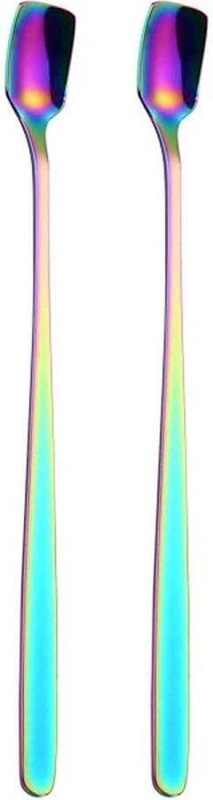 Latte Macchiato Lepels – Lange Theelepels Koffielepels – 15 cm – Regenboog – 2 Stuks