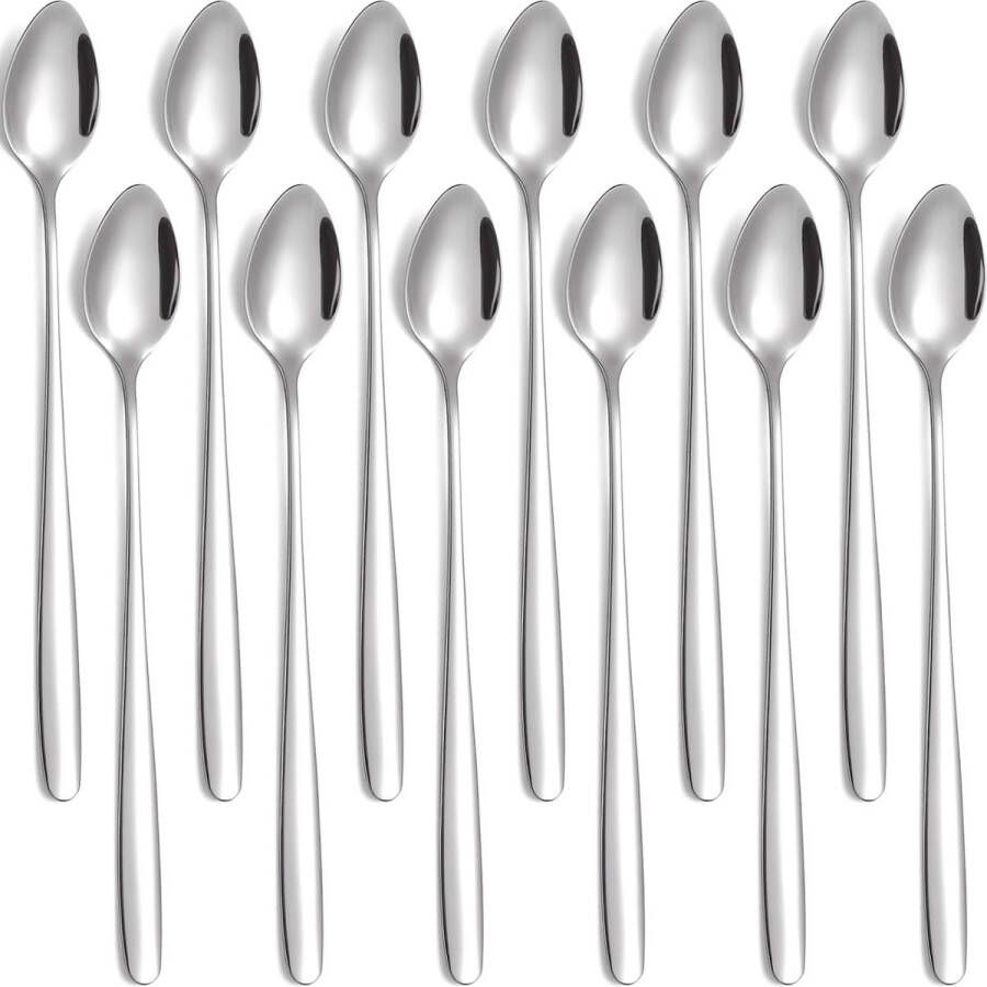 Latte macchiato lepelset 12-delig ijslepel met 19 8 cm lange steel lange menglepel van roestvrij staal voor ijskoffie ijsthee milkshake ijscoupe cocktails en desserts