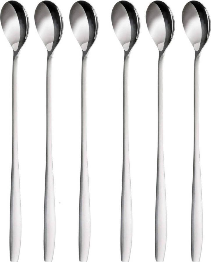 Latte macchiato lepelset 6-delig 22 cm lange lepel voor cocktails en desserts gepolijst roestvrij staal vaatwasmachinebestendig