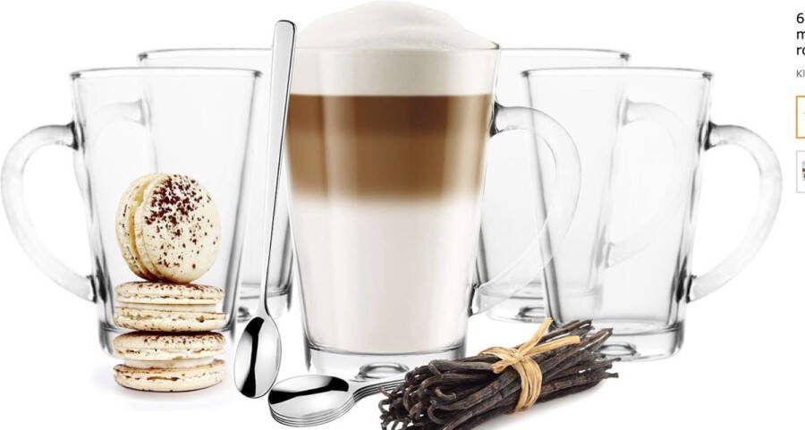 Latte Macchiatoglazen 350 ml met handvat en 6 lepels koffieglazen theeglazen 6 stuks
