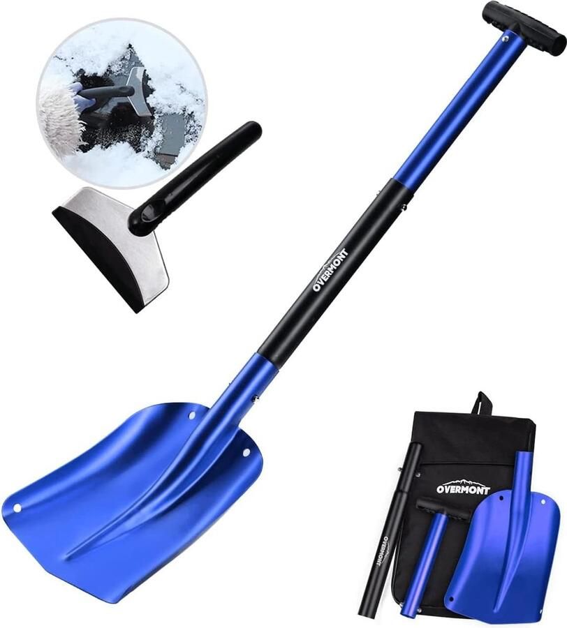 Lawineschep sneeuwschep noodschep afneembaar aluminium 3-delig met tas voor tuinieren winter auto buiten rood blauw goud