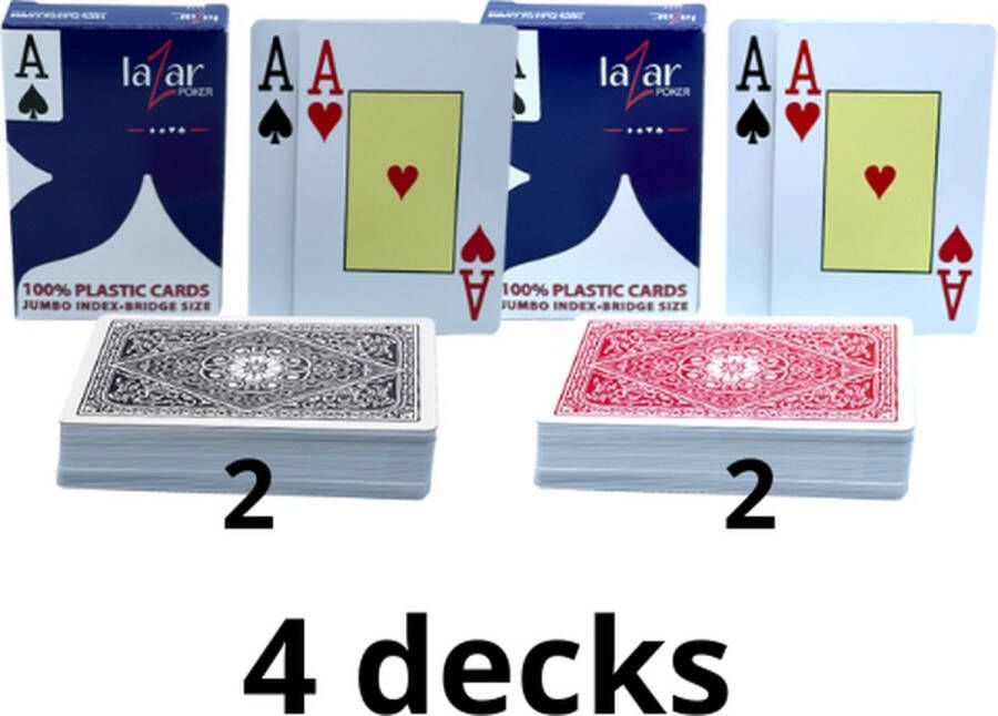 Lazar bridge size jumbo plastic speelkaarten pokerkaarten kaartspel 2 Index 4 stuks