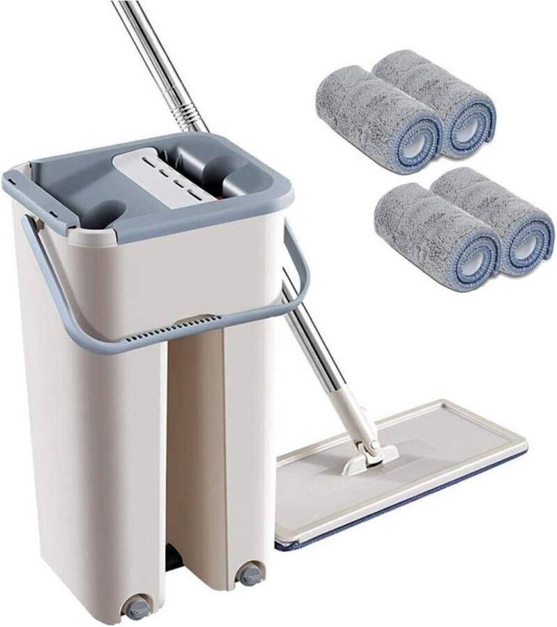 Lazy 2-in-1-mop-emmer set herbruikbaar vrije handwas platte microvezel mop head 360° dweilmop voor nat reinigen en droog telescoopstang van staal EA