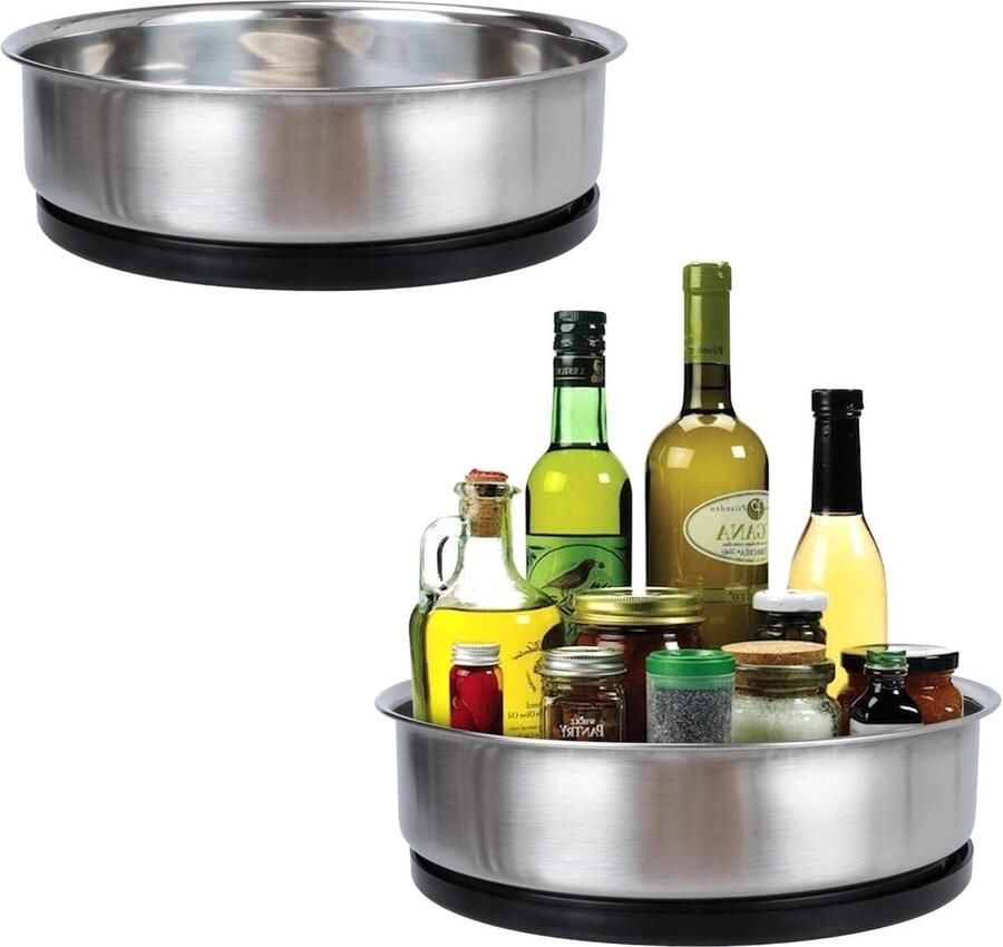 Lazy Susan 360 graden Draaiplateau Keukenorganizer Roestvrij Staal Specerijen Eetkamer Kast 20 cm + 45 cm