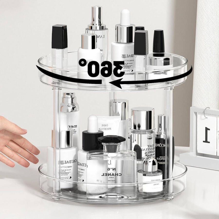 Lazy Susan Draaibare Keukenorganizer Kruidenhouder Twee Verdiepingen Doorzichtig 27cm Keukenkast organizer