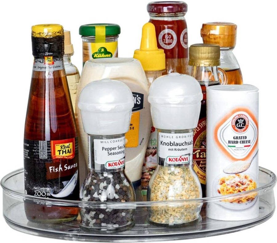 Lazy Susan draaitafel gemaakt van BPA-vrij plastic kruidenhouder-organizer voor keukenkast transparant Φ23 5 cm x 3 6 cm