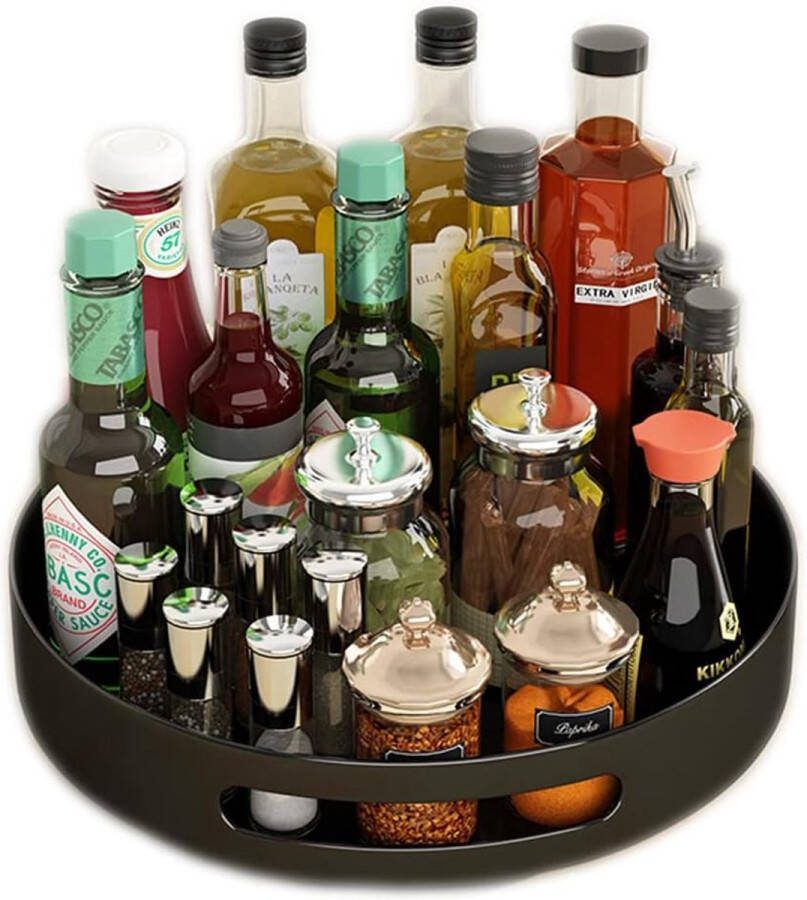 Lazy Susan draaitafel kruidenrek metalen roterende lade organizer voor kast aanrecht tafel in keuken of bijkeuken (25 cm) Zwart
