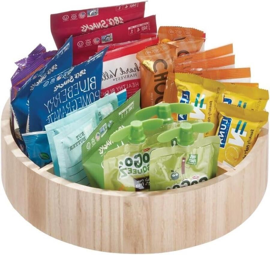 Lazy Susan draaitafel met afneembare scheidingswand The Home Edit serie draaibare keukenhulp hout lichtbruin