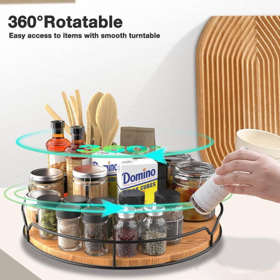 Lazy Susan Houten draaiplateau organizer: 13 inch draaiplateau organizer keuken roterend kruidenrek antislip kruidenrek draaibaar voor keuken opbergrek eetkamer kast tafel werkblad
