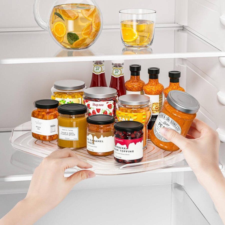 Lazy Susan Koelkast Draaitafel Organisator Rechthoekig met Antislip Draaiplaat Transparante Keuken Organisator Kruidenrek Draaibaar voor Koelkast 40 x 30 cm