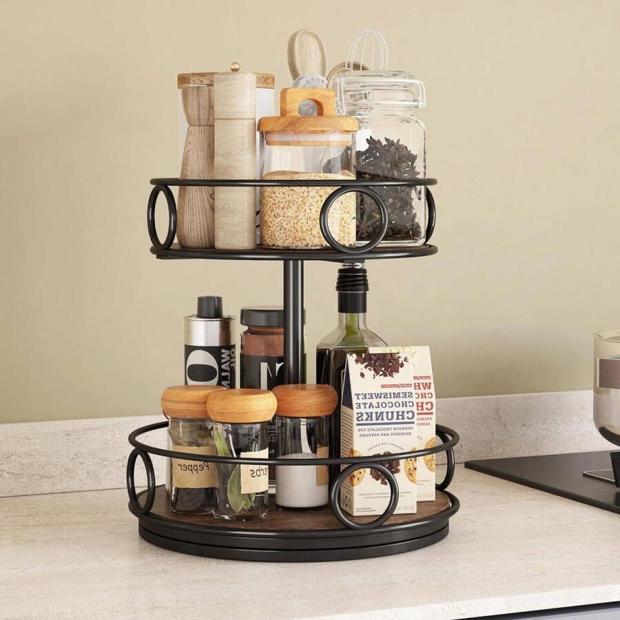 Lazy Susan Organizer 2 Tier Roterende Luie Susan Draaitafel 10 inch (Rustiek Bruin)